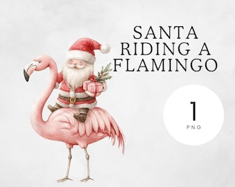 Santa on Flamingo PNG | Tropical Christmas | Coastal Christmas in July | Holiday Season | Sublimation Design for T-shirt | Pink Santa Claus