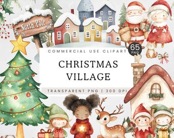 Weihnachtsmann Dorf Clipart, Weihnachten Aquarell PNG, Niedlicher Weihnachtsweihnachtsmann, Nordpol Clip Art, Weihnachtself, Weihnachtsmanns Werkstatt, Illustration