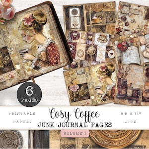 Pagine del diario Coffee Junk, 6 carte digitali stampabili per caffè e pasticceria, foglio di collage floreale e caffè Cottagecore, carta artigianale 11 x 8,5 JJPC