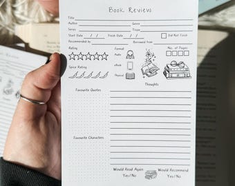 Book Review Notepad A6 - Book Lover Gift. Black and White. Bookish Stationery. Reader Bullet Journal. Annotate. Book Worm Nerd. Reading