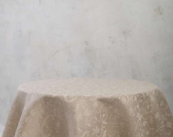 Mantel redondo de lino con diseño clásico de flores de campo grises. Mantel circular. Mantel de tamaño personalizado. Mantel de mesa de comedor. Estilo higiénico.