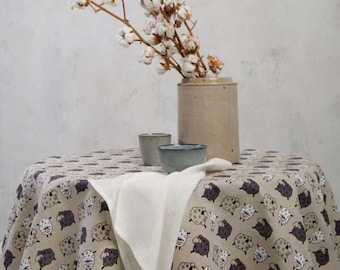 Nappe ronde en lin. Conception de moutons, motif. Nappe ronde. Nappe aux dimensions personnalisées. Nappe florale pour table à manger. Décoration de mariage