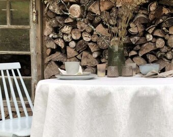 Round linen tablecloth classic white design. Circle table cloth. Custom size tablecloth. Dining table cloth. Wedding tablecloth. Hygge style