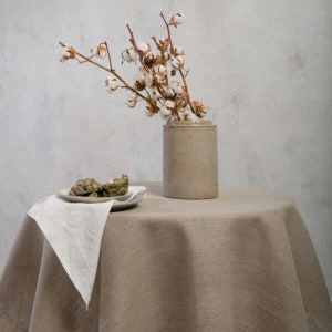 Round Linen Tablecloth. Natural color. Round or circle table cloth. Rustic linen. Wedding table set
