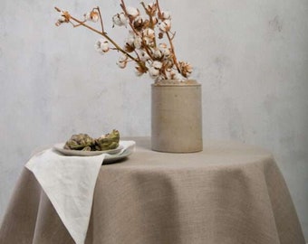 Round Linen Tablecloth. Natural color. Round or circle table cloth. Rustic linen. Wedding table set