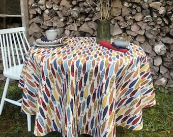 Round linen tablecloth in Colorful fish print design. Circle table cloth. Custom size tablecloth. Dining table cloth. Farmhouse tablecloth