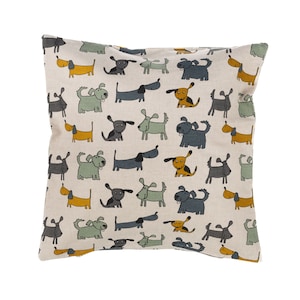 Linnen kussenhoes met ritssluiting, 45 x 45 cm (18 x 18"), kleurrijk hondenontwerp, handgemaakte linnen kussensloop, decoratief linnen sierkussen