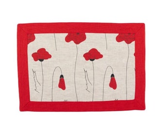 Beautiful Printed Red Geometric, Red Poppies, Wild Strawberry & Flowers Placemats, Home Textile Items, Gift for Family, Dining Placemats