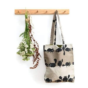 Authentische Wendekatze, Weihnachtsschaf, Kuh, Frosch gedruckte Leineneinkaufstasche, 100% Leinen, nachhaltiger Stil für jeden Anlass, Größe: 38x6x36