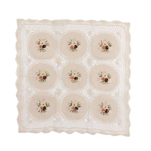 Ribbon Embroidered Linen Tablecloth with Decorative Cotton Crochet Lace. Wedding tablecloth. Table linens, Lace table cloth