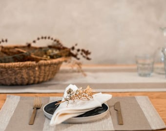 Stripes Rustic Linen Placemat, Available in Green, Red, & Beige Color, Size 50×34 cm  20x13, Versatile Stylish Linen Placemat, Textile Items