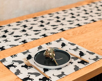 Linen Placemats from a Whimsical Variety - Black & Grey Cats, Colorful Cats, Dogs, Cow, Sheep, Red Fox, Black Reindeers, Fishes, Green Owls