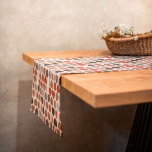 Table Runner Coffee with Hearts Pattern, Unique Tallinn Old Town and National Folk Cloths Design Table Decor, High-Quality Textile and Print