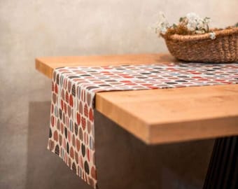 Bordslöpare med kaffemotiv och hjärtmönster, unik bordsdekoration i Tallinns gamla stad och folkliga dukar, högkvalitativ textil och tryck