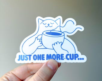 Coffee Cat Vinyl Sticker: Cafe Laptop Decal, Coffee Lover Gift