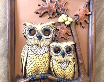 Vintage Copper 3D Owls Picture