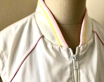 Vintage Bomber Varsity Style Jacket Convertible Vest Pastel Piping JC Penney Medium 80s Authentic True Vintage