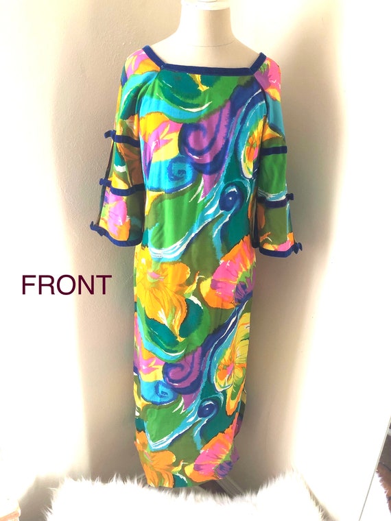 Incredible 60s Psychedelic Hawaiian Dress Velvet … - image 1