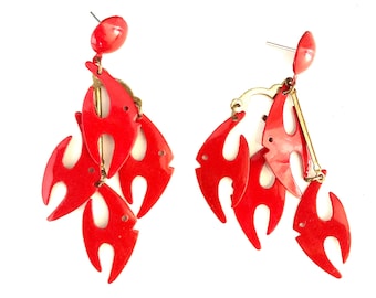 Vintage Red Metal Dangly School of Fish Earrings