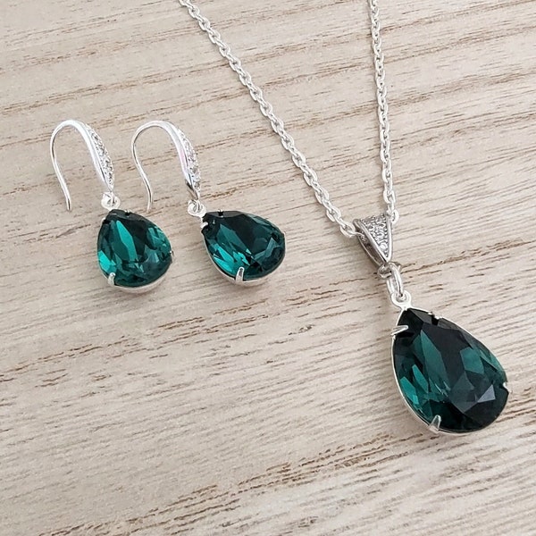 Emerald Necklace Emerald Earrings Wedding Jewelry Anniversary Gift Wedding Accessories Bridesmaid Gift Emerald Pendant Birthday Gift For Her