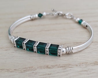 May Birthstone Bracelet Emerald Birthstone Jewelry Personalized Emerald Bracelet Jewelry For New Mom Gift For Her Emerald Jewelry Bracelet