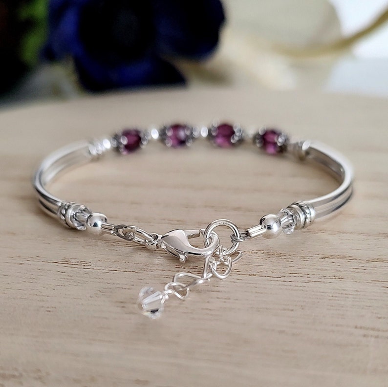 February Birthstone Bracelet for Mom Amethyst Bracelet Wife Birthday Gift for Her Birthstone Bracelet for Mothers Day Silver Bangle Bracelet image 4