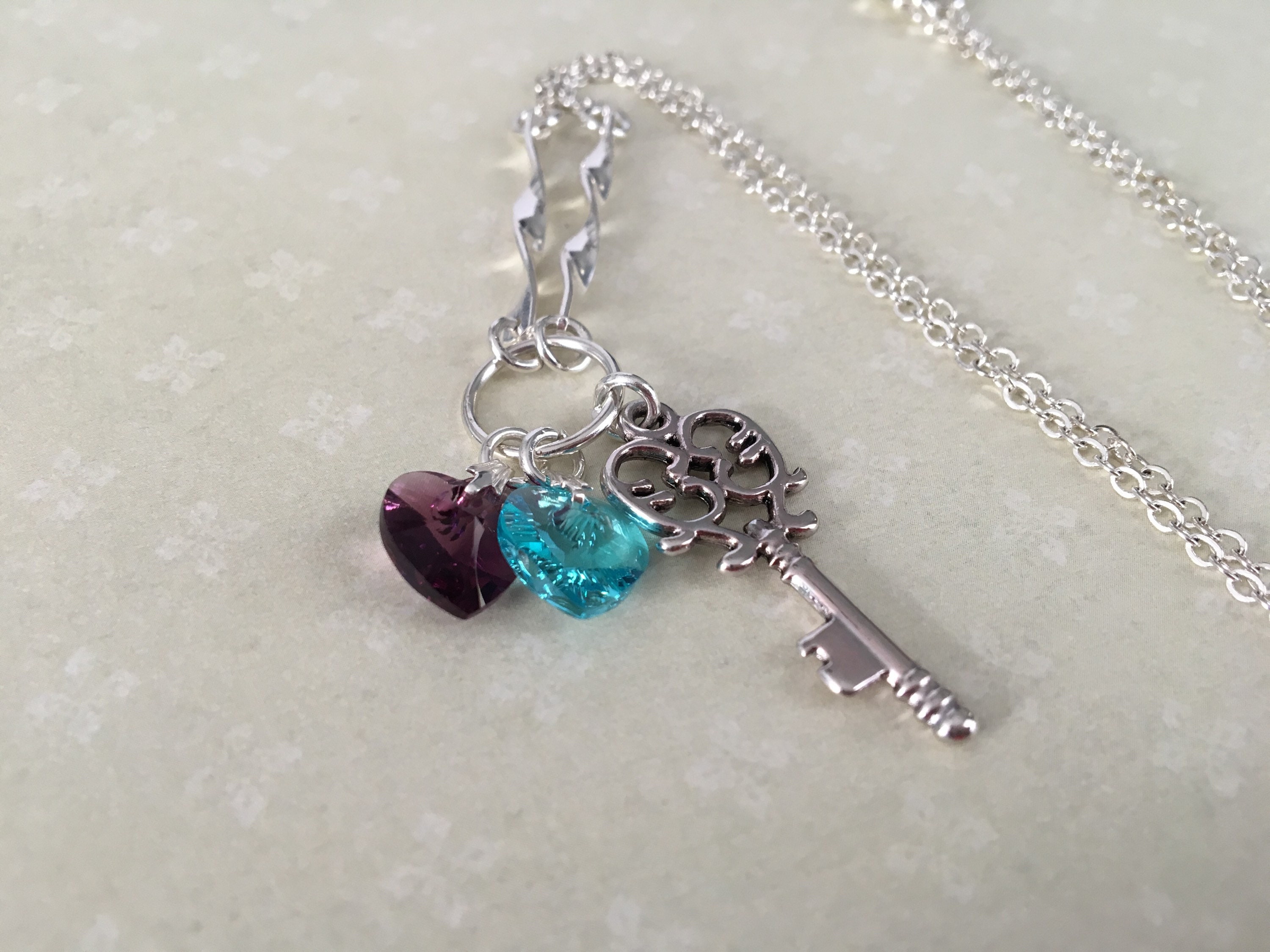 Swarovski Crystal Key Necklace Amethyst Aquamarine Crystal Etsy
