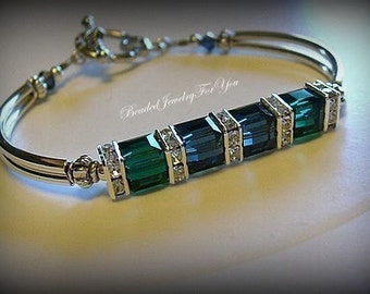 Emerald Green Bridesmaid Crystal Bracelet for Bride, Maid of Honor, Mother of Bride or Groom