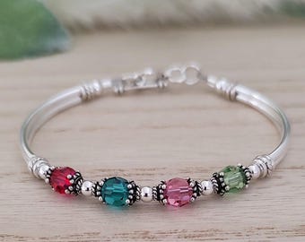 Birthstone Bracelet For Women Personalized Gift for Mom Birthstone Jewelry Charm Bracelet Handmade Jewelry Mothers Day Gift From Daughter