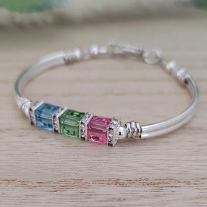 pink rose birthstone bangle bracelet