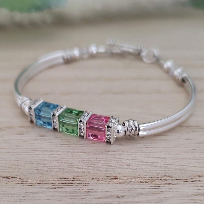 pink rose birthstone bangle bracelet