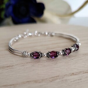 February Birthstone Bracelet for Mom Amethyst Bracelet Wife Birthday Gift for Her Birthstone Bracelet for Mothers Day Silver Bangle Bracelet image 6