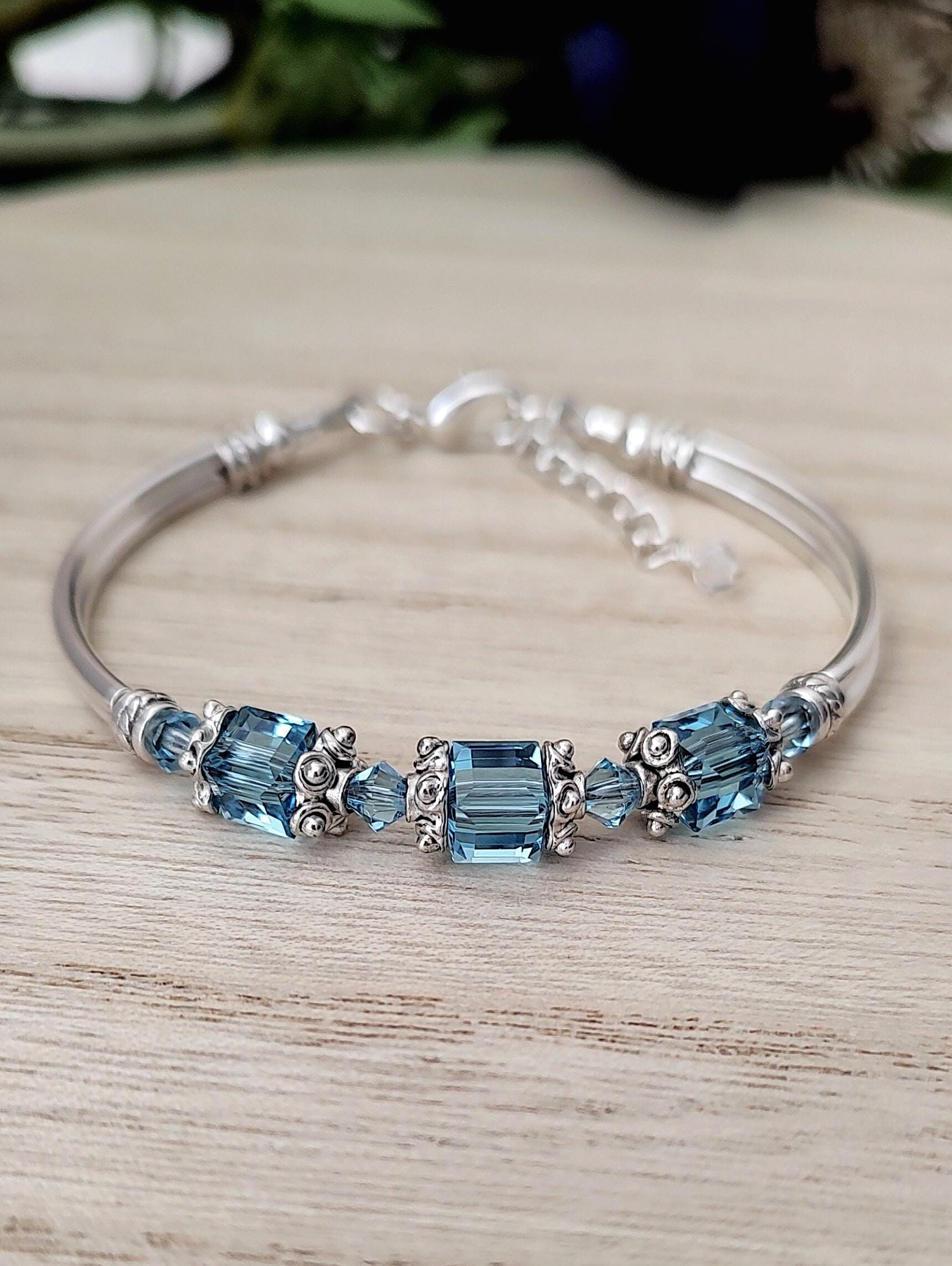 Aquamarine Birthstone Bracelet Personalized Adjustable Length Gemstone Jewelry Custom Made Birthday Gift for Her Anniversary