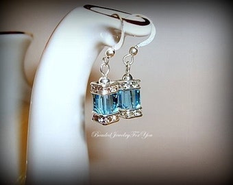 Bridesmaid Earrings: Bridal Party Jewelry, Crystal Wedding Jewelry, Bridesmaid Earrings, Wedding Earrings, Blue Bridal earrings, Bridesmaid