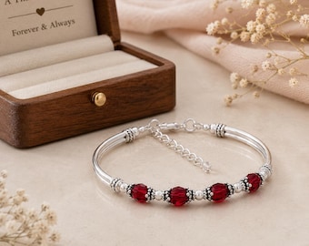 July Birthstone Bracelet, Ruby Red Crystal Bracelet, Personalized Birthstone Jewelry, Mother Daughter Keepsake Gift