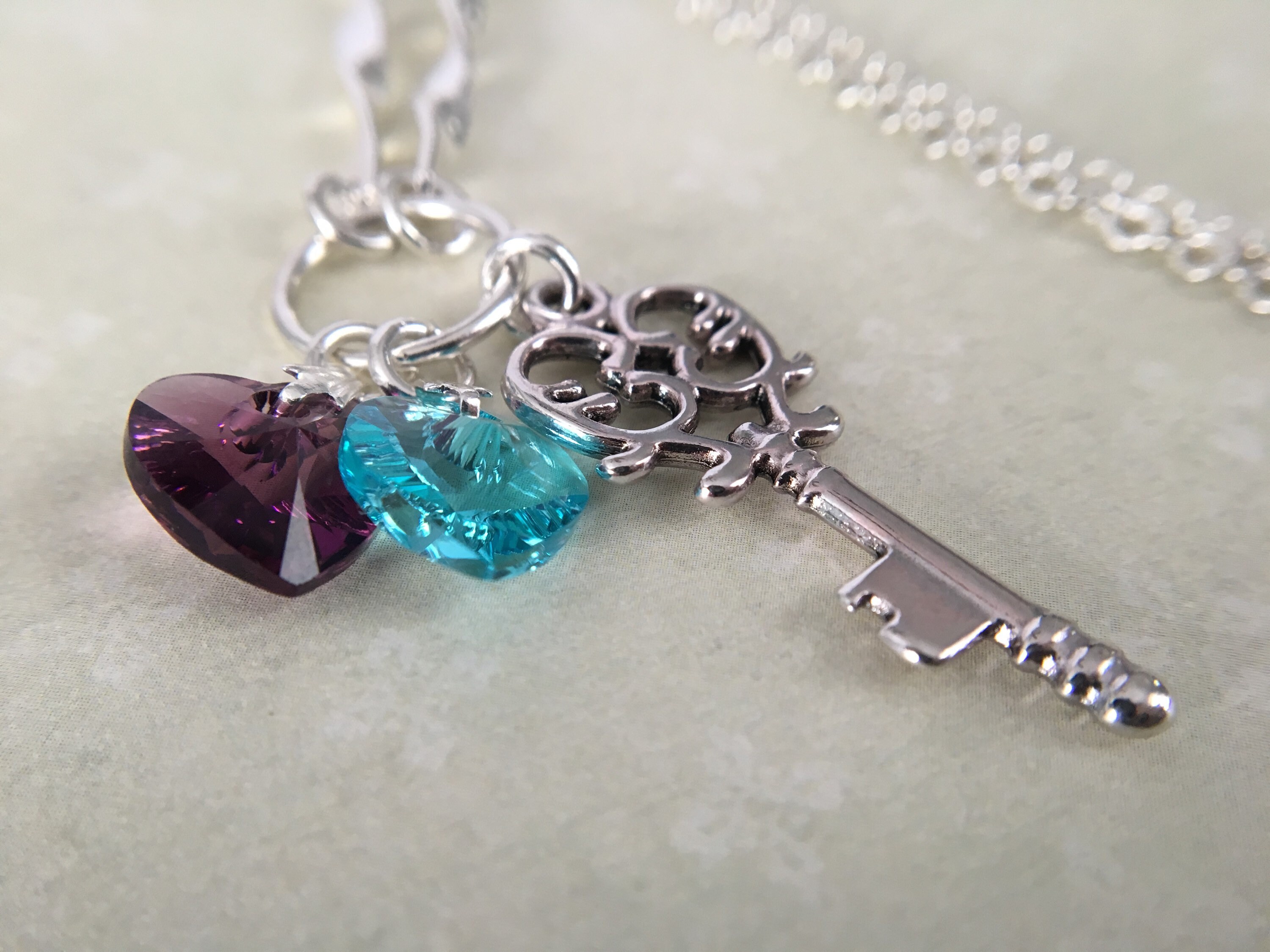 Swarovski Crystal Key Necklace Amethyst Aquamarine Crystal Etsy