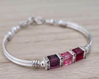 Birthstone Bracelet Bridesmaid Custom Jewelry Bracelet Grandmother Gemstone Bangle Bracelet For Wife Charm Bracelet Anniversary Gift Wife