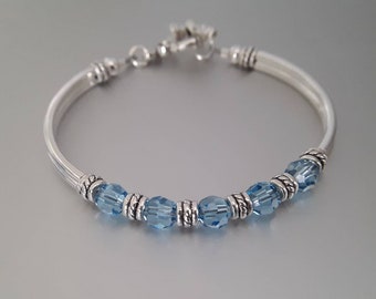 March birthstone bracelet, Aquamarine birthstone bracelet, personalized birthstone jewelry, custom bridesmaid jewelry, birthday gift for her
