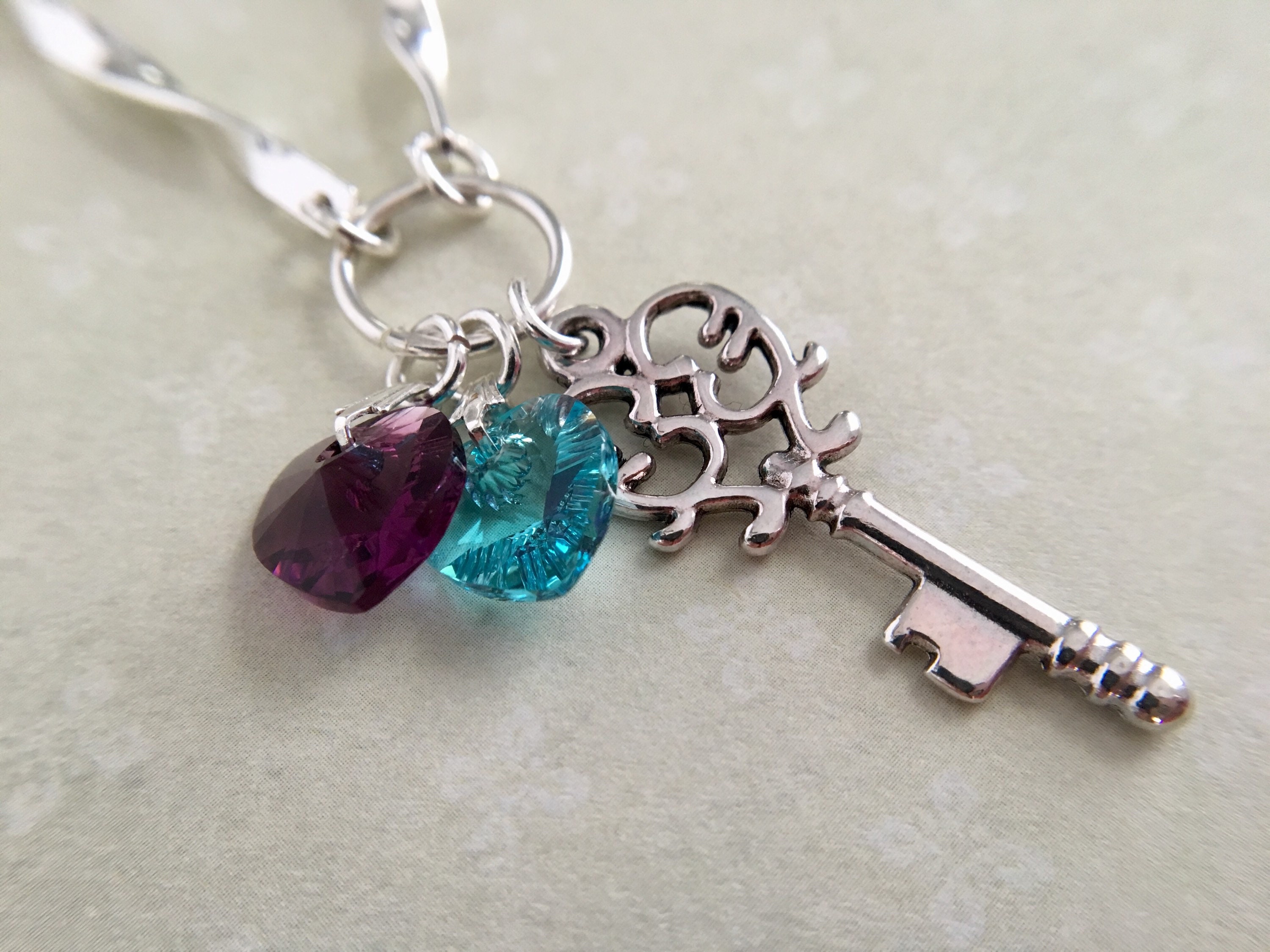 Swarovski Crystal Key Necklace Amethyst Aquamarine Crystal Etsy