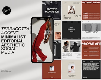150 Editorial Modern Minimalist Aesthetic Instagram Post Template | Terracotta Accent Neutral Colors | Editable Canva Template