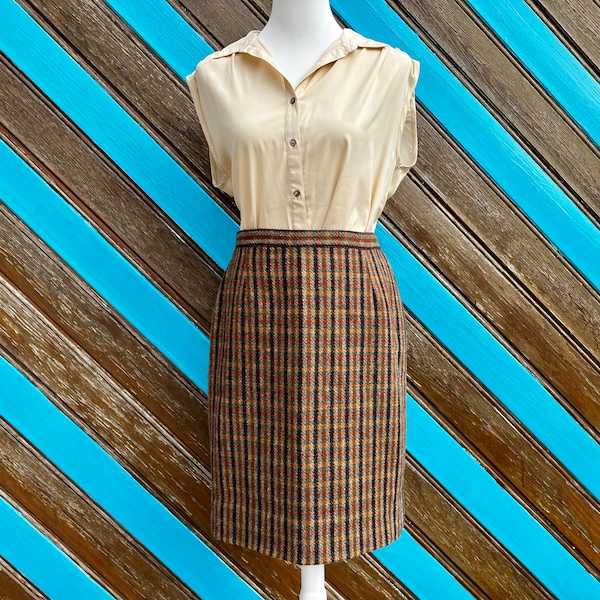 Brown Plaid Wool Skirt