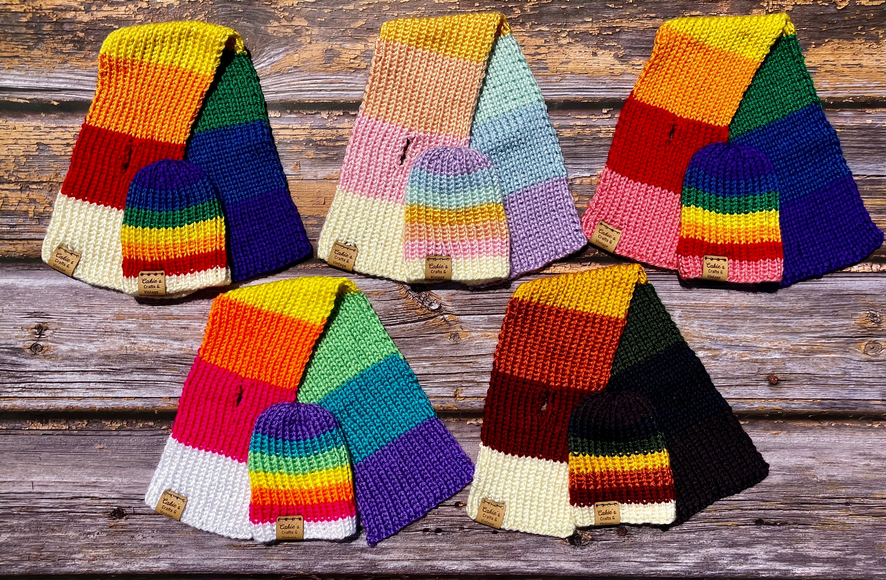 Rainbow colors hat & scarf set Variegated Multi-colour Rainbow Crochet Slouchy Beanie  main image 3
