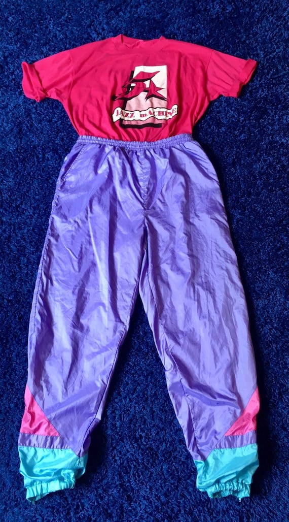Colorful Sweatpants Purple/teal/pink 80s/90s Drawstring and Elastic  Waistband Zippers on Both Legs Pockets FUN 
