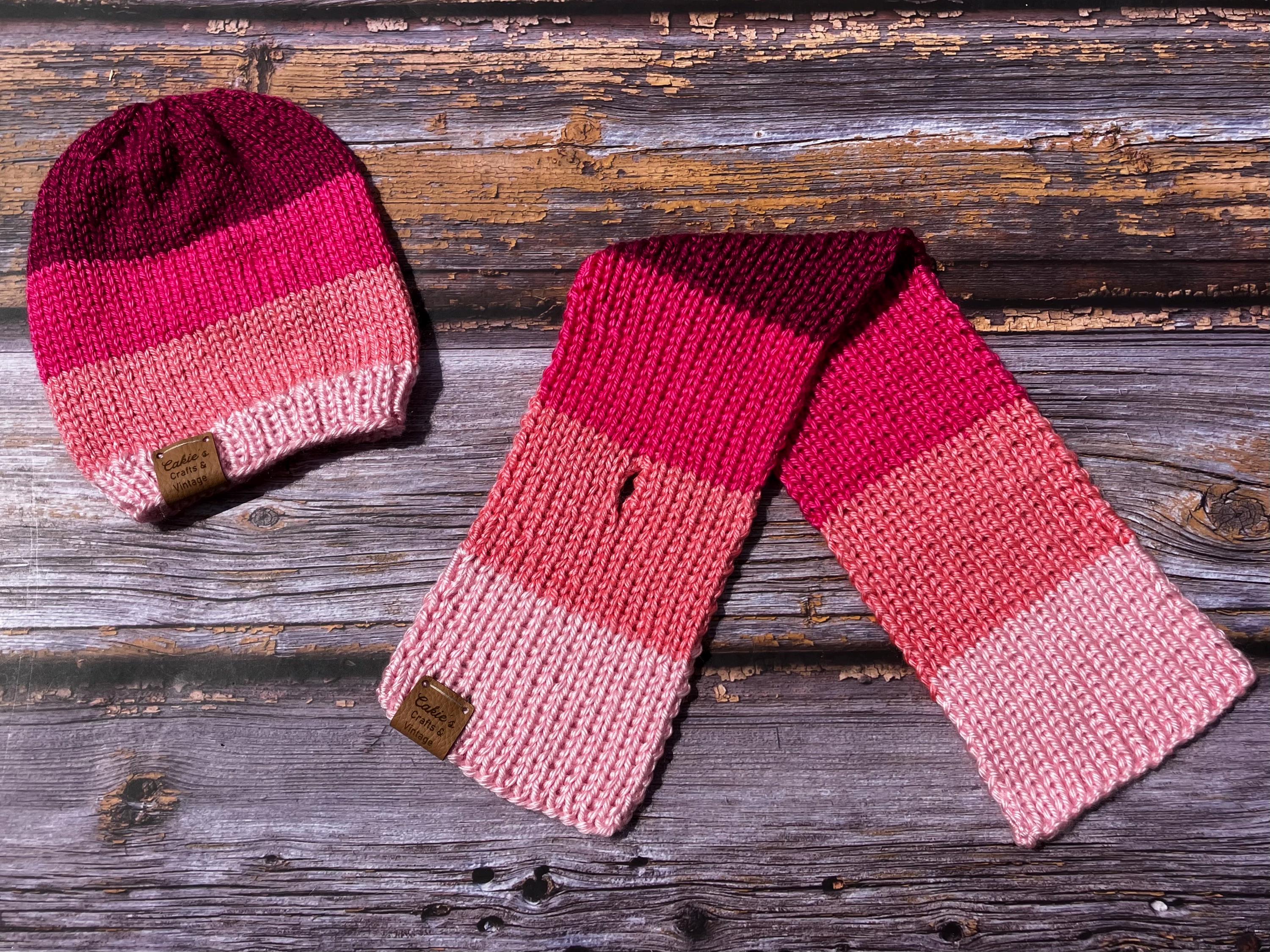 Black & Pink Striped Knit Beanie and Scarf Set SPRING PARK 1 Set Boys Kids Stripe Knitting Winter Hat and  main image 2