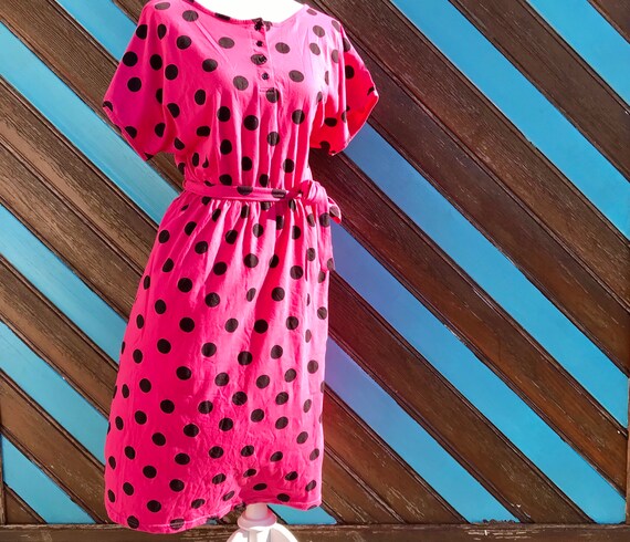 Vintage 80s Pink Polka dot Dress With Belt Etsy Canada