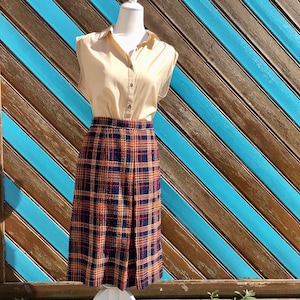 Vintage 60er/70er Jahre Tweed Rock in Blau und Orange