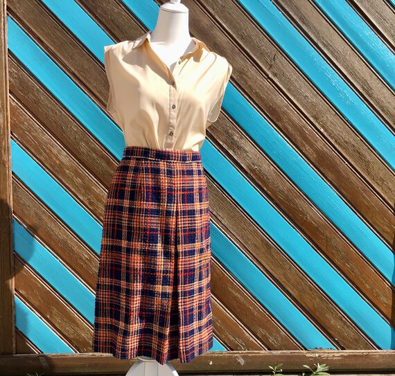 Vintage 60s 70s Blue and Orange Tweed Skirt Etsy