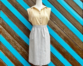 Vintage Light Blue Striped Skirt - WITH POCKETS!!!