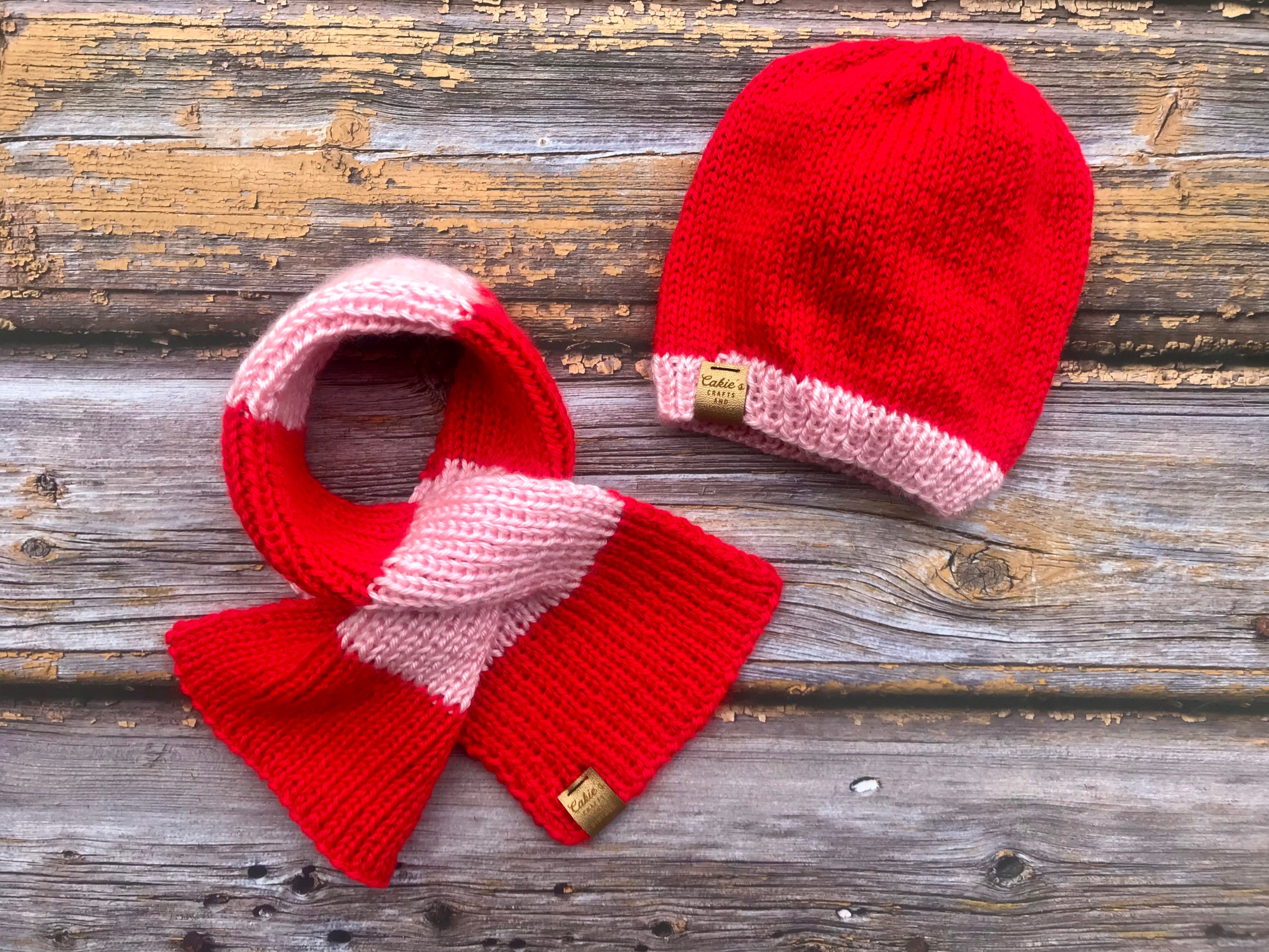Striped Knit Hat & Scarf Set - Navy & Burgundy hand made? Hand-Knit Baby Ski Stripe Hat in Navy and Red: Cozy and Cute  main image 3