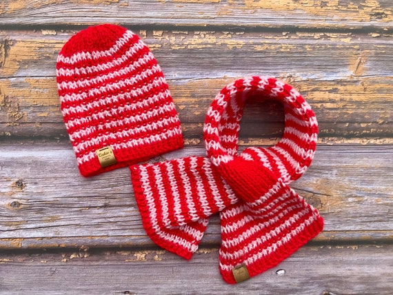 Custom Striped Scarf & Hat Set - Etsy display picture 3